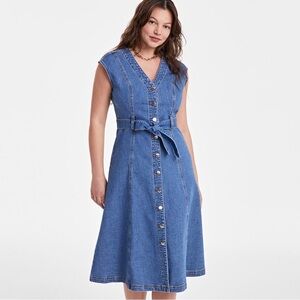 Macy's Blue Denim Midi Dress,flattering shirt dress,full buttons,cotton,SZ XL